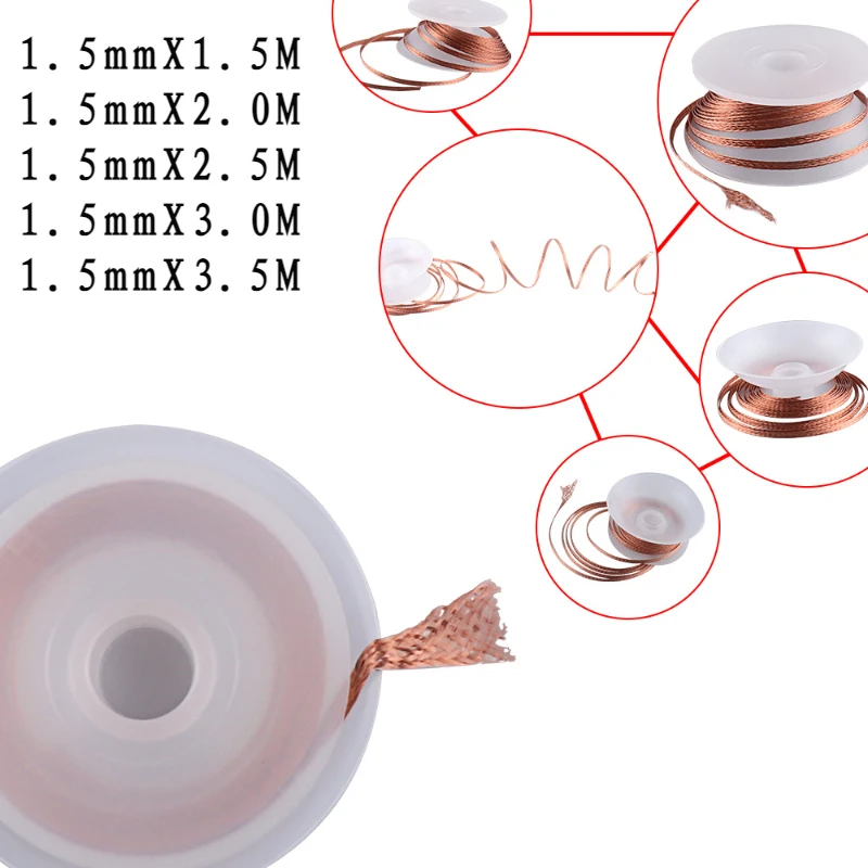 1.5mm-3.5mm 1.5M  Desoldering Braid Solder Remover Wick Wire Welding Tin Sucker Cable Lead Cord Flux Repair Tool