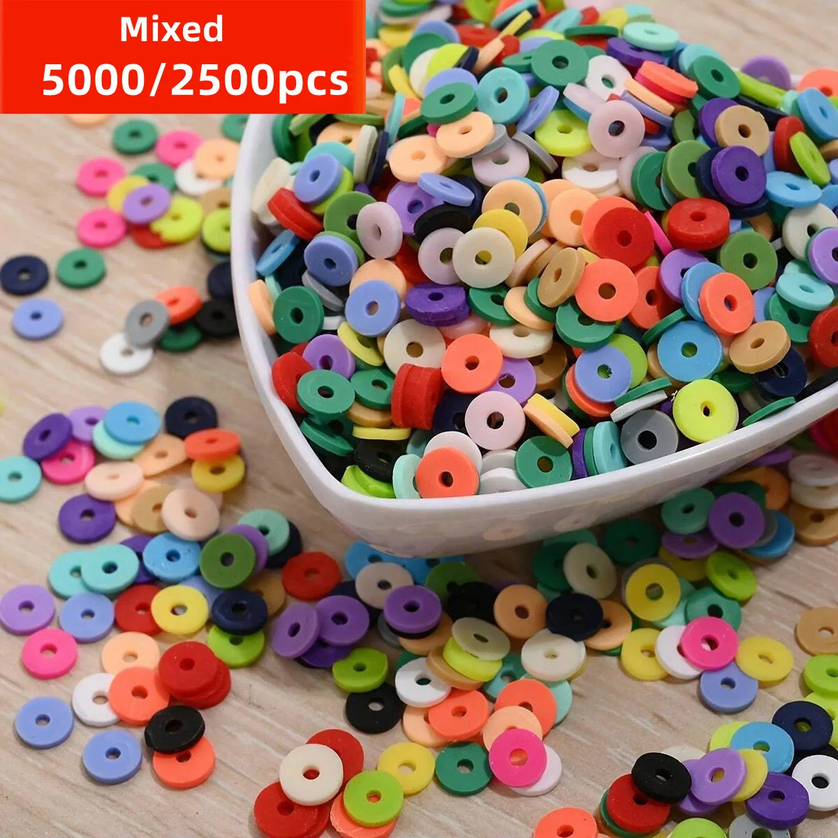 6 mm, 5000/2500 Stück, lebendige, gemischte Polymer-Ton-Perlen für endlose DIY-Schmuckherstellung, Armbänder, Halsketten, Ohrringe und mehr