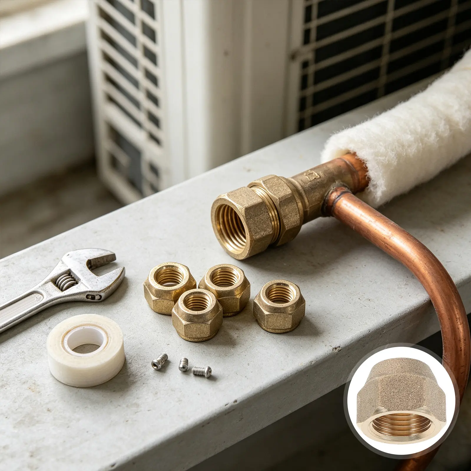 20Pcs Brass Flare Nuts Ac Pipe Connector Flare Caps Tube Adapter Air Conditioning Metal Pipe Butt Connectors Tube Extension