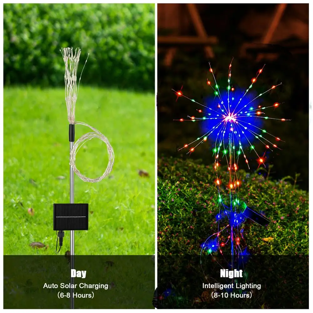 200 LED Lawn Lamp Solar Firework Light Solar Powered Outdoor Colorful Ip65 Waterproof For Garden Lawn Landscape Lamps Holiday