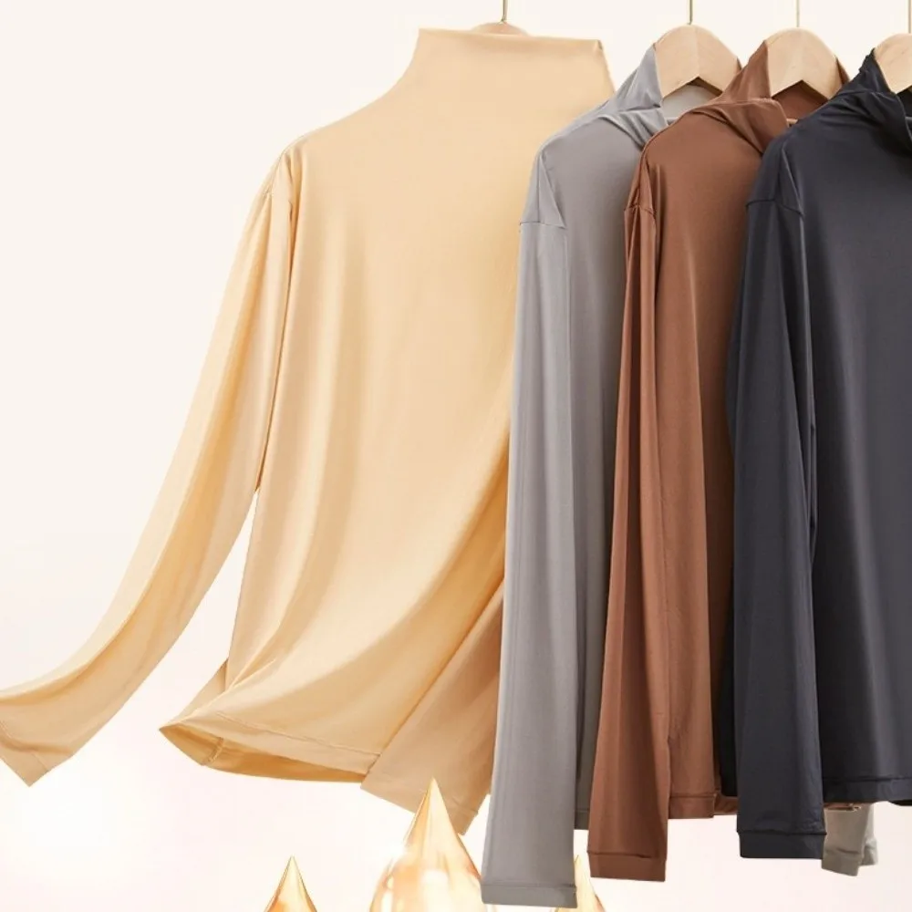 Tops and Pants Set Women Thermal Clothes Ultra-thin Invisible High Neck Thermal Underwear Lingerie Large Size Warmth Long Pants