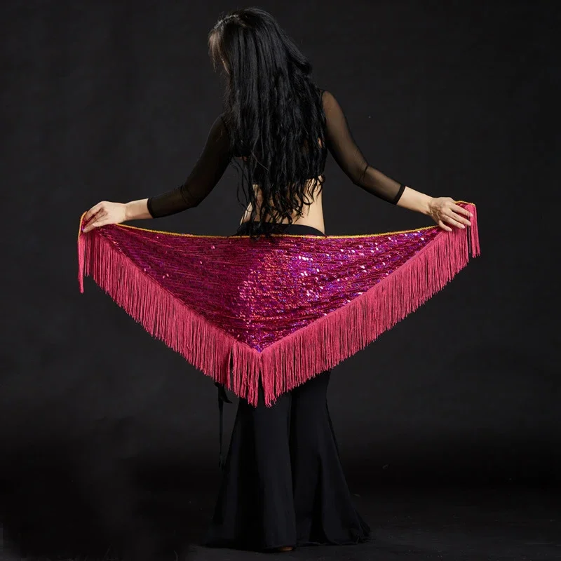 Hot Belly Dance Costume Triangle Hip Scarf Sequin Fringe Tassels Belt Belly Dance Hip Mermaid Hip Towel 10 Colors