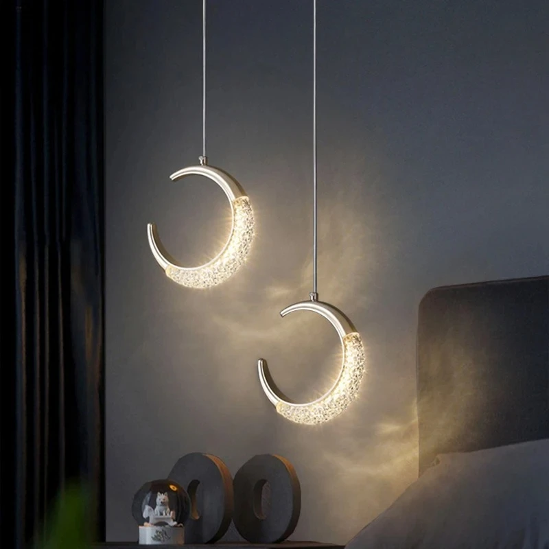 

Nordic Led Moon Pendant Lights Indoor Lighting Art Ceiling Lamp Living Room Decoration for Home Bedroom Bedside Hanging Lamps