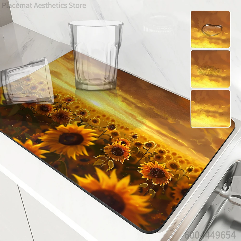 Kitchen Drying Mat Autumn Sunset Dry Coffee Mat Absorbent  Placemat Anti Slip Table Cup Drying Mats Table Decoration Accessories