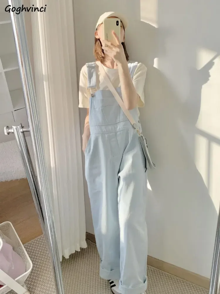 

Jumpsuits Women New Solid Kawaii Schoolgirls Fashion Preppy Style Overalls Simple Aesthetic Wide Leg Young All-match Ins Ulzzang