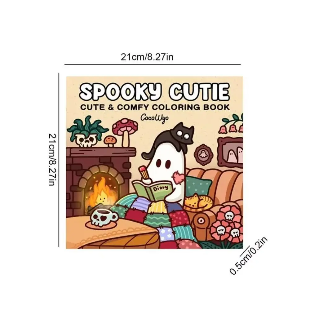 Libro para colorear Spooky Cutie en momentos acogedores para la relajación, libro de garabatos educativos con adorables criaturas espeluznantes