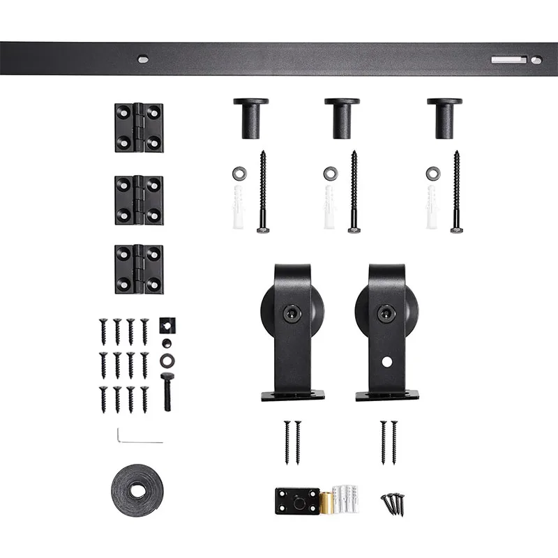 Double folding barn door Hardware Kit for 2-door, black track and top mounted heavy duty roller double folding sliding barn door