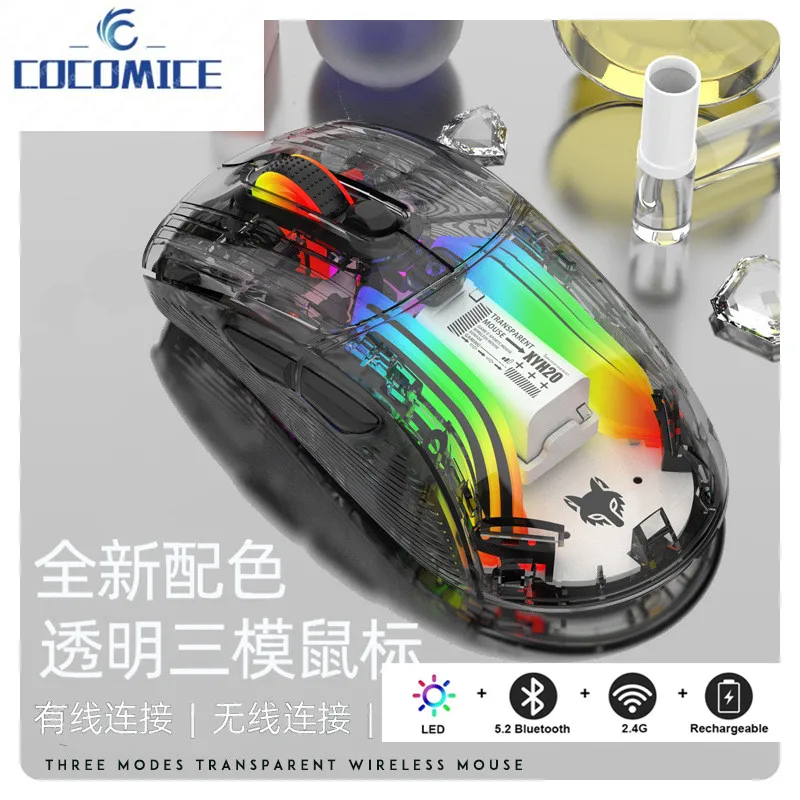 Bluetooth wireless mouse the third mock examination transparent RGB mechanical Raton inalambrico mouse game mute recargable mice