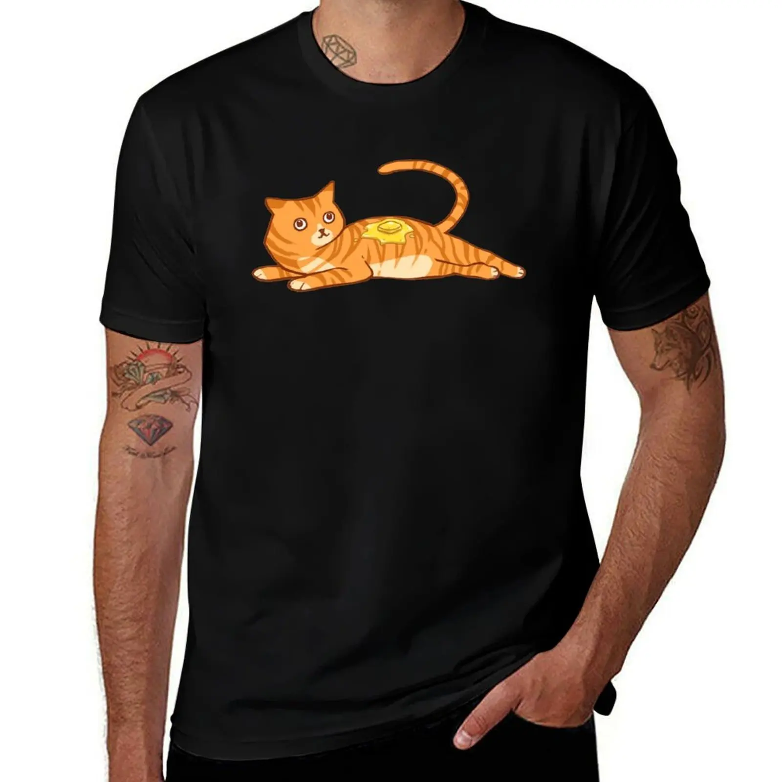 

A cute striped orange cat with butter on top Jorts T-Shirt cotton t shirt pack man graphic t shirt man t shirt graphic T-Shirt