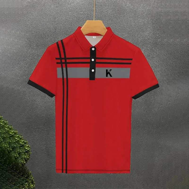 Men's Line Rugby Polo short-sleeved Collar Shirt Casual School Outdoor Sports Casual Daily Wear men's Clothing
