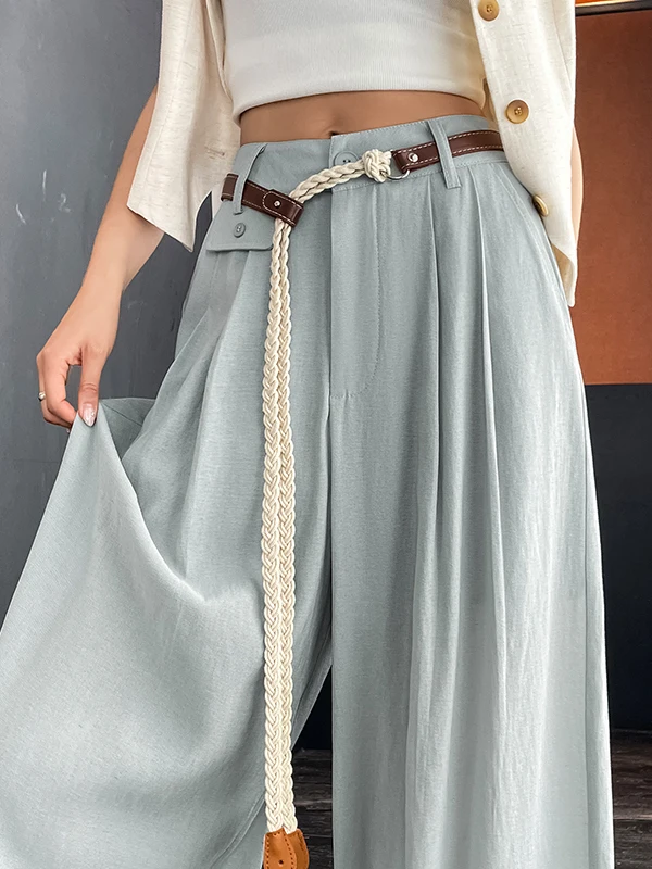 

Light Blue Linen Wide Leg Pants Women Summer Thin High Waist Slimming Casual Trousers Drapey Comfortable Straight Korean Style