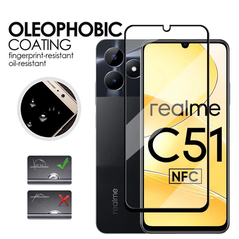 4in1 For Realme C51 Glass For Realme C51 C53 C55 C30 C31 C35 Tempered Glass 2.5D Full Cover Screen Protector For Realme C51 Film