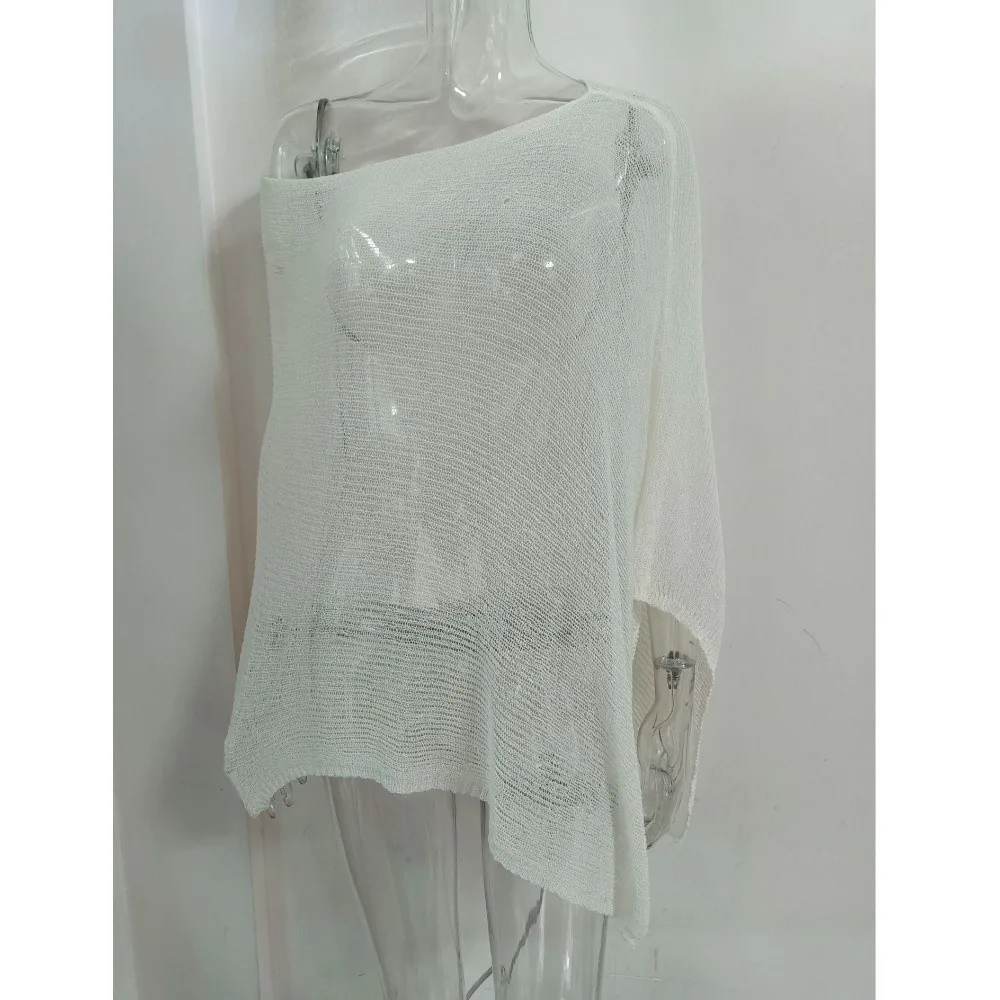 

Новый женский вязаный кардиган с открытыми плечами, закрывающий треугольный подол, нерегулярный кардиган, пуловер, свободные пляжные топы для женщин