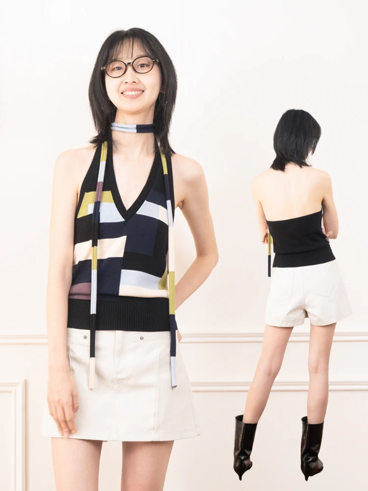 

Original Color Blo Knitted Ne Hanging Strap Top Loose Fit Summer New Arrival Women's Faion Casual irt by APPENDAGE