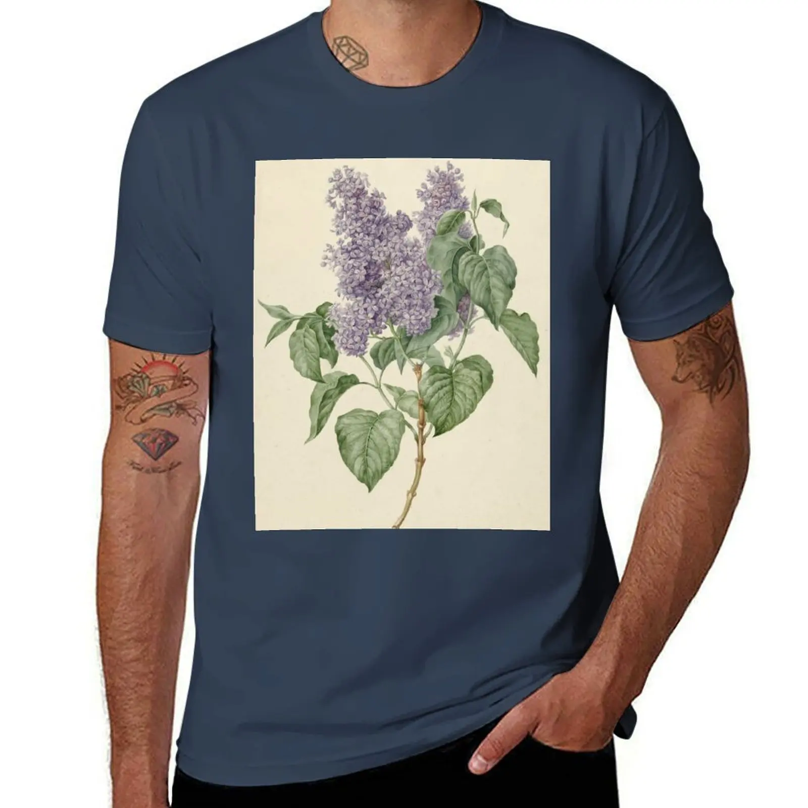 

Lilac Botanical Print T-Shirt Plus Size Non-Shrink T-Shirt