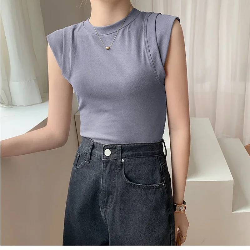 Camisole Vest for Women Cotton Round Neck Colourful Basic Sleeveless Undershirt Tops Tees with Coverage for Side Cleavage