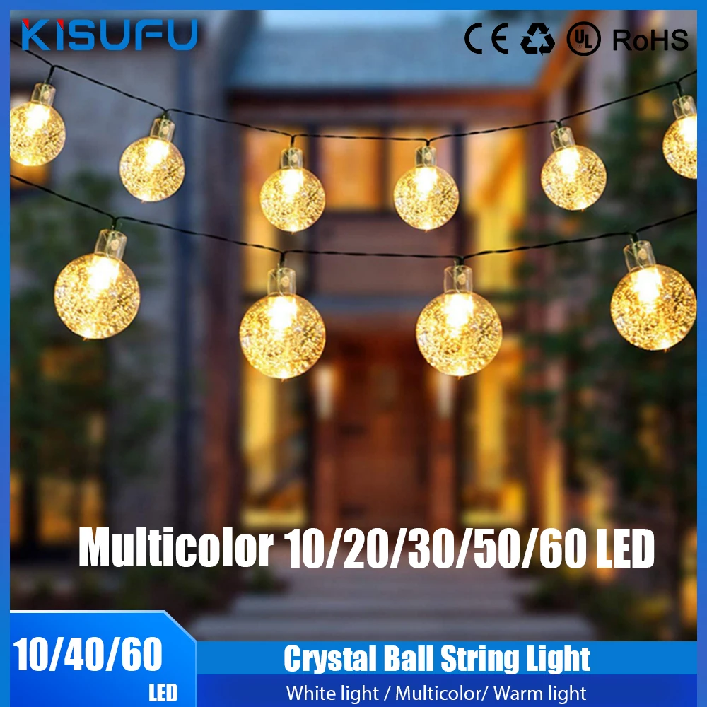 

1.5M 7M 11M Crystal Ball String Light Flash Indoor Lamp 10/40/60 LED Fairy Lights Battery/USB For Christmas Party Decoration