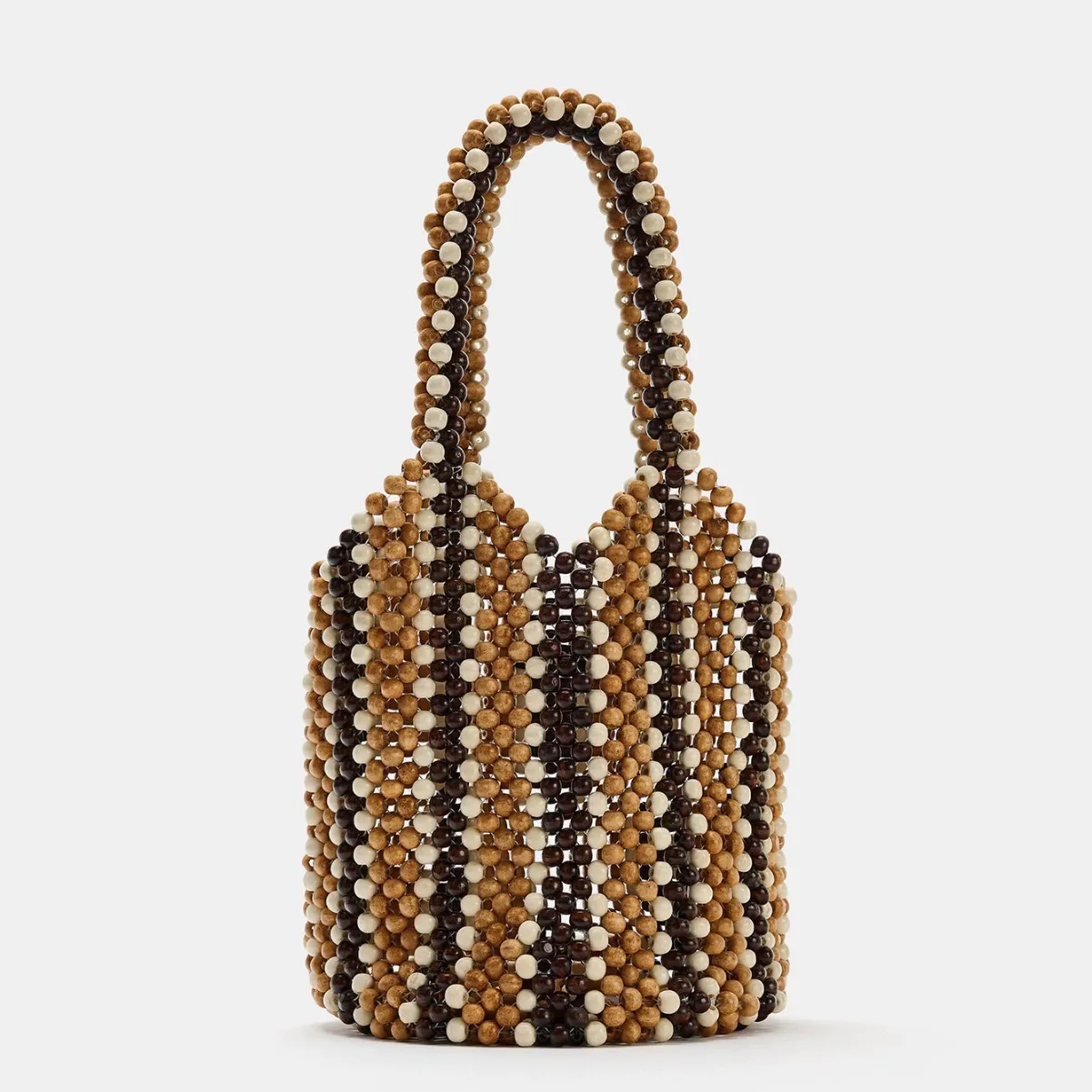 New niche woven beaded bucket bag fashion handbag daily commute versatile contrasting color handbag