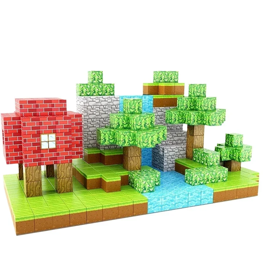 Magnetyczne klocki leśne, odpowiednie dla dzieci w wieku 3-8 lat, gra w układanie kostek.