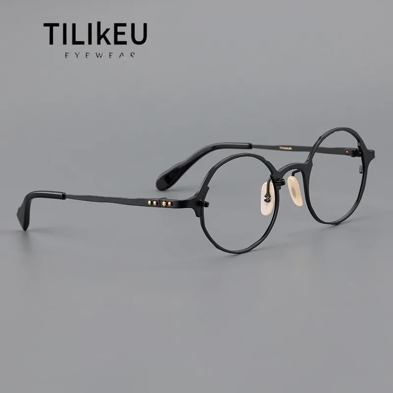 

Japanese Handmade Designer Pure Titanium Glasses Frame Men's Retro Round Glasses Eyewear Personality Trendy Women's Eyeglasses