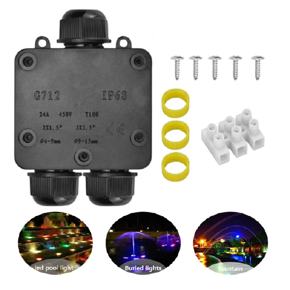 Boîte de connexion boîte de jonction étanche 3 voies 450V 54mm * 29mm * 27mm connecteur de câble terre IP68 extérieur pour intérieur