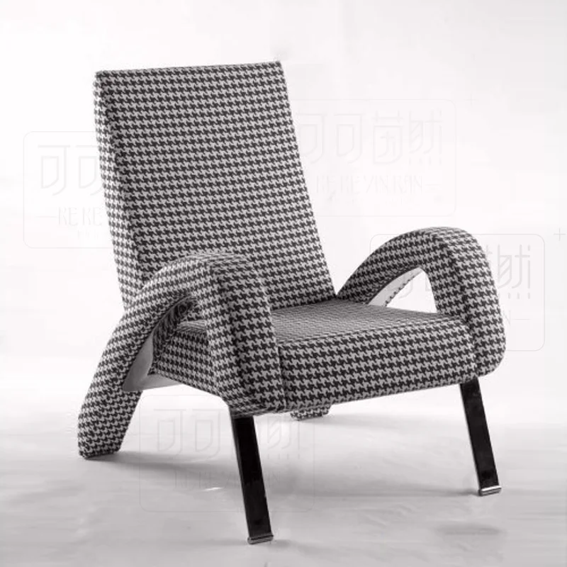 Italian minimalist living room single person sofa chair houndstooth modern minimalist fabric lazy leisure chair hotel furniture