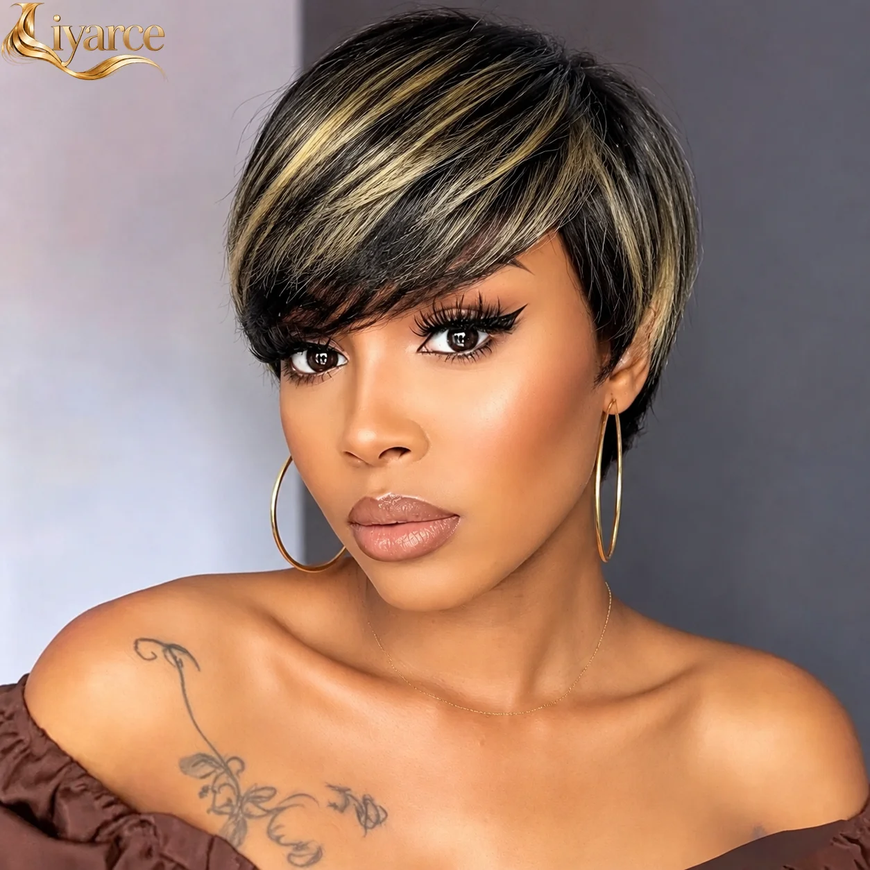 250% Density 1b27 Color  Pixie Wig Human Hair Short Hair 1b27/Black ColorRemy Hair Party Use Short Straight Pixie Cut Machine Made Human Hair Wigs For Women Stylish and Convenient Hairstyle Solution