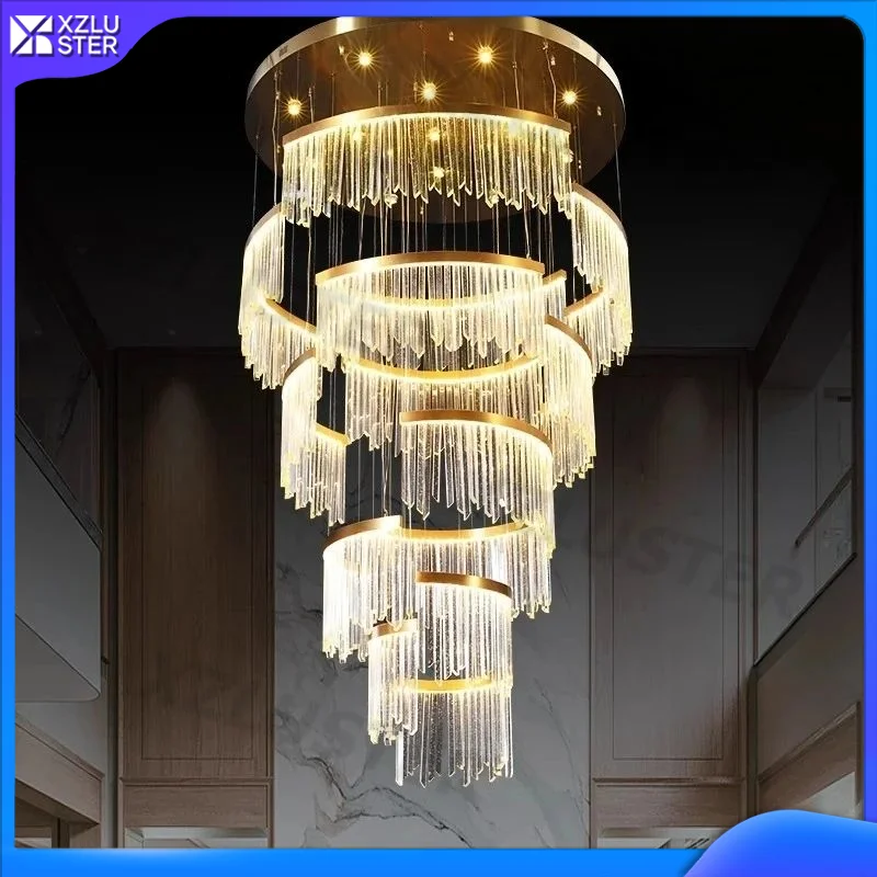 Duplex Building Hollow Living Room Chandelier Modern Villa Hall Chandelier Staircase Crystal Light Luxury Crystal Chandelier