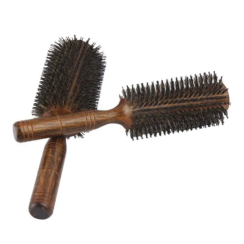 

Профессиональная круглая щетка для волос из щетины кабана для женщин и мужчин, расческа для укладки волос, парикмахерская, деревянная круглая щетка