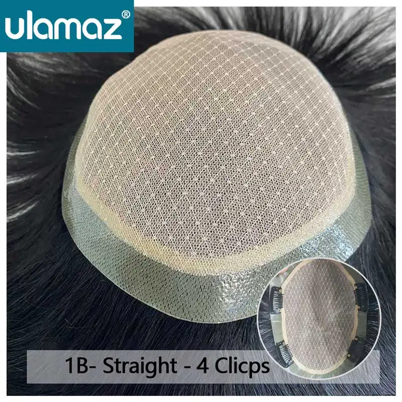 

Wig Men Toupee Hand Made Silk Base Men's Wig Lace PU Male Hair Prosthesis Man Hair System With Hair Clips Asian Wigs Human Hair
