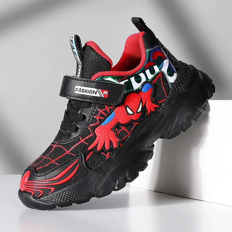 Disney LED Casual Sneakers Red Black For Spring Boys Spiderman Mesh Outdoor Shoes Children Lighted Non-slip Shoes Size 27-37