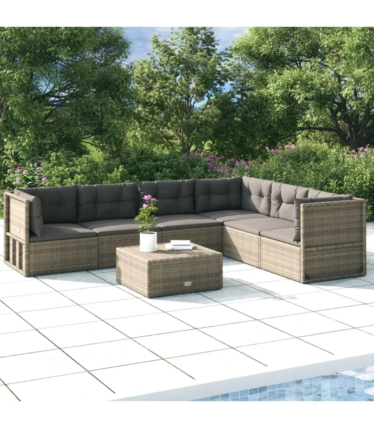 Garden sets garden furniture Set 6 PCs and cushions gray synthetic rattan