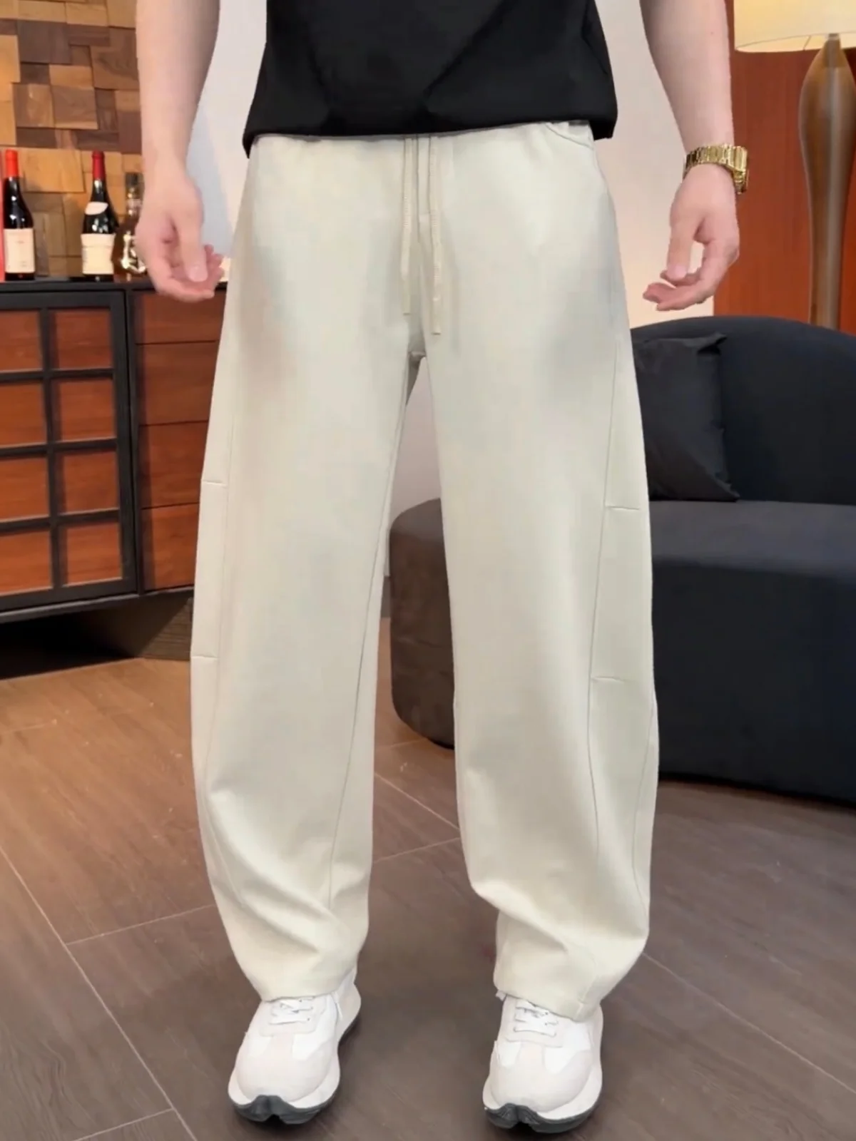 Spring Summer Men's Cloud Cotton Straight Leg Casual Pants Breathable Sporty Wide Leg Sweatpants Comfortable Loose Fit