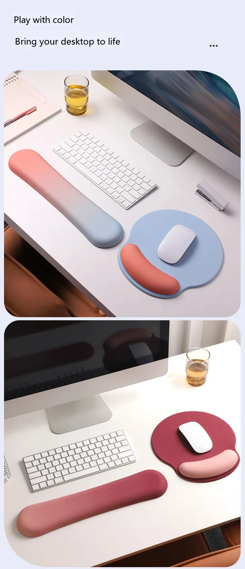 Farbverlauf-Mauspad mit Handgelenkauflage, ergonomische Schreibtischunterlage für Büro und Gaming, 6 Farboptionen mit Farbverlauf – Detail 9