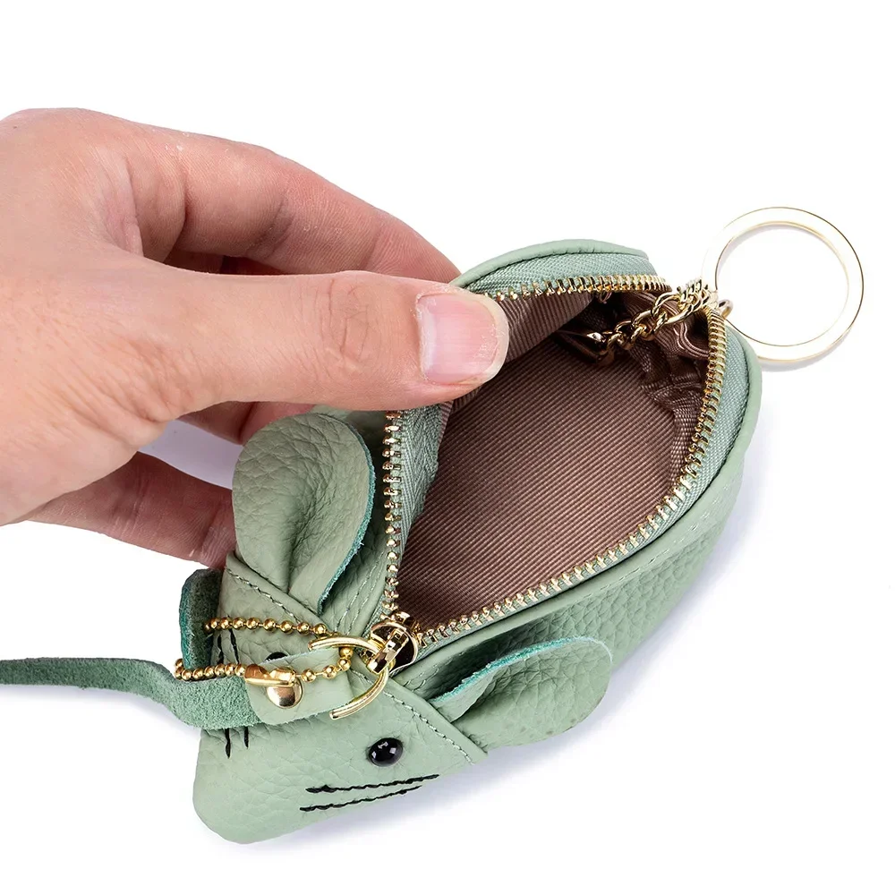 Women's Leather Mini Coin Pouch - Cute Mouse Keyring Lipstick Clutch Bag with Pendant Charm for Gift Essentials