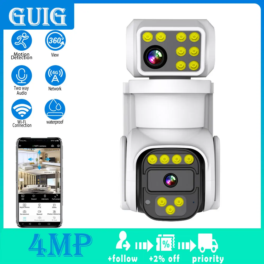 

4mp 4g WiFi dual camera indoor and outdoor security monitoring, mobile body detection, outdoor IP CCTV monitoring