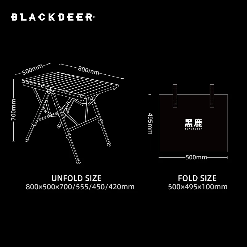 Blackdeer-Camping Folding Table, liga de alumínio, mesa de madeira portátil multifuncional, altura ajustável, piquenique ao ar livre, Quick Open