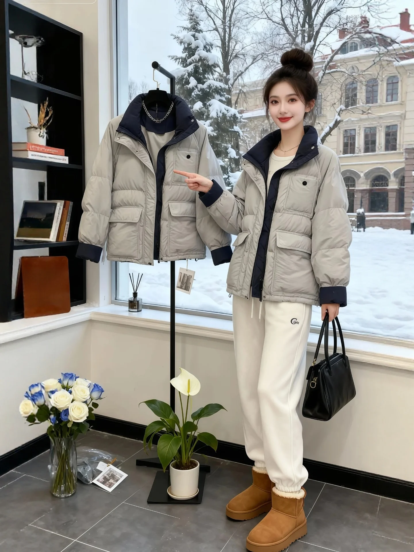 

Женская зимняя куртка-пуховик Color Blo из хлопка, большого размера, свободного кроя, класса люкс, с воротником-стойкой, на молнии, с длинными рукавами