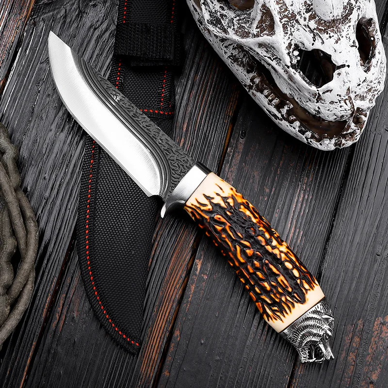 Outdoor handle meat small straight knife, portable small knife for eating meat, high hardness cutting tool