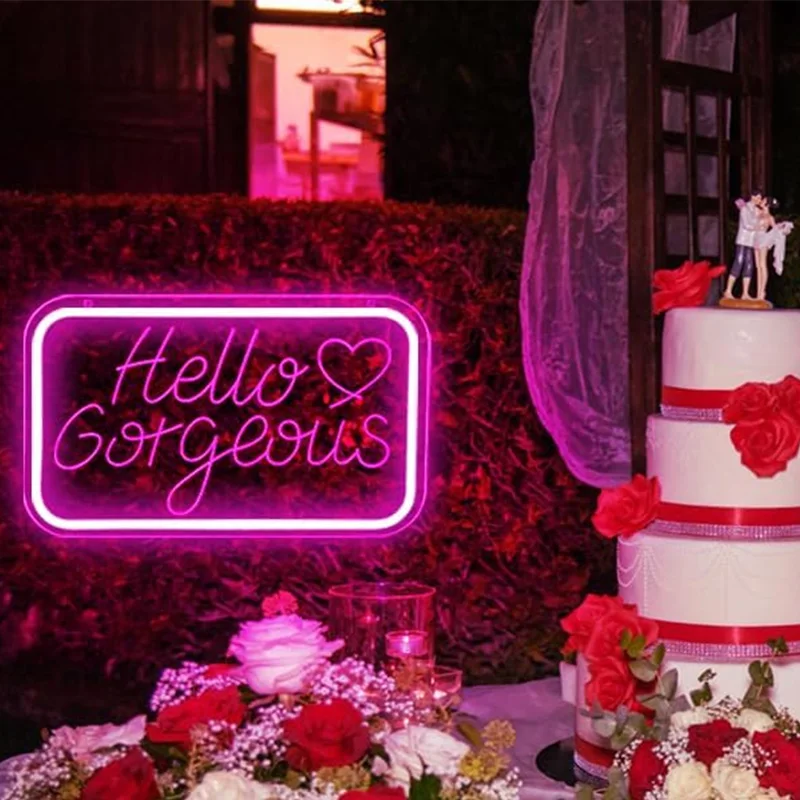 مرحبا رائع النيون لتزيين الحائط مرحبا جميلة LED تضيء تسجيل للفتيات غرفة القلب أضواء ديكور علامات النيون الوردي #4
