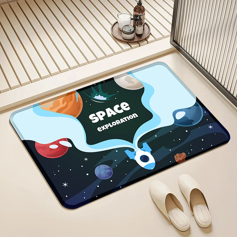 

"Space Exploration" Rocket Door Mat Non-Slip Absorbent Floor Rug for Home Kids Room Bathroom Decor