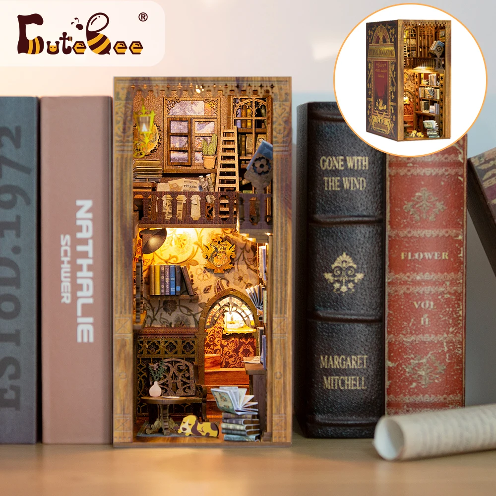 

Cutebee DIY Book Nook Eternal Bookstore Dollhouse Miniature Kit Shelf Insert House Dolls Wooden Toy Led Light For Children Gift