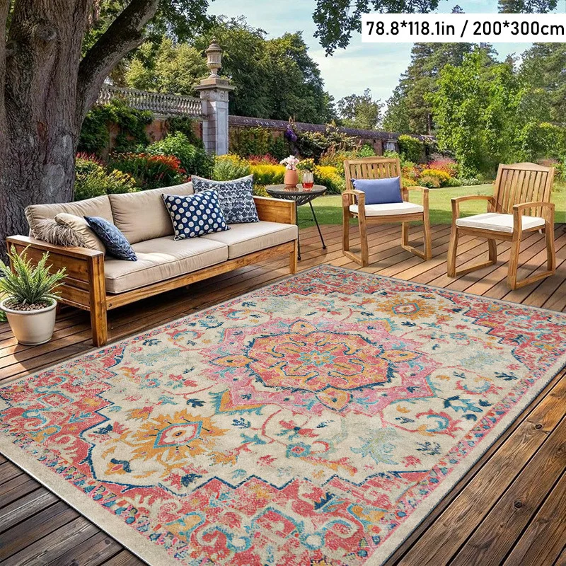 VIKAMA Boho Vintage Oriental Area Rug,Non‑Slip Mat,Colorful Floral Medallion Print Carpet Patio Living Room Bedroom Home Decor