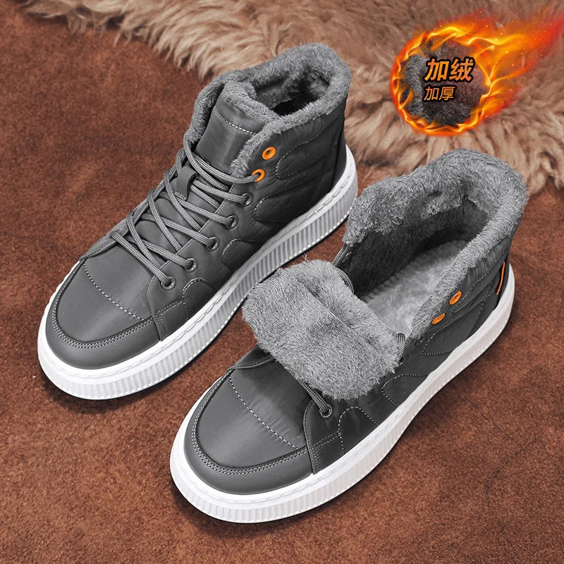 Men's Cold-proof Lace-up Ankle Boots Winter Plus Velvet Warm Damping Snow Boots Fashion Comfortable Outdoor Casual Cotton Shoes