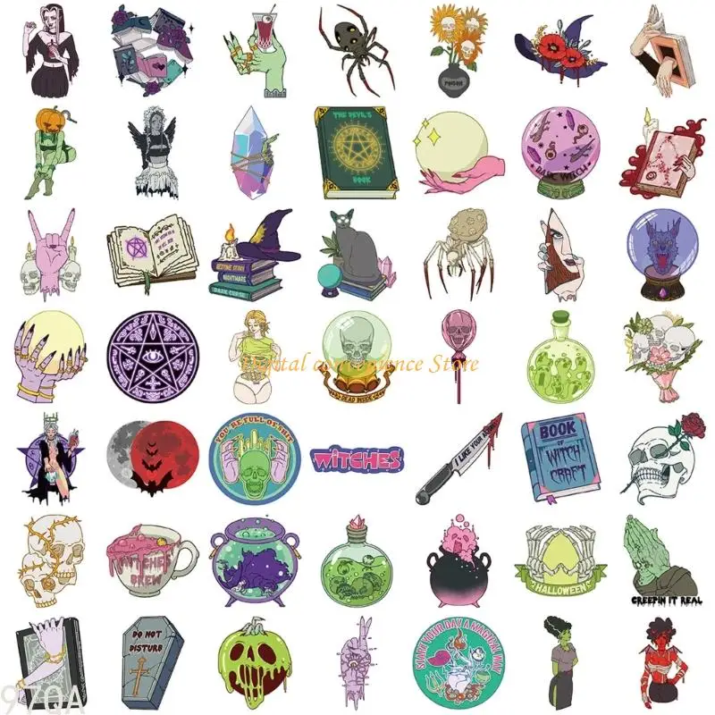 

97QA 50 Witch Theme Decals Waterproof PVC Stickers for Party Decorations Gift Supplies