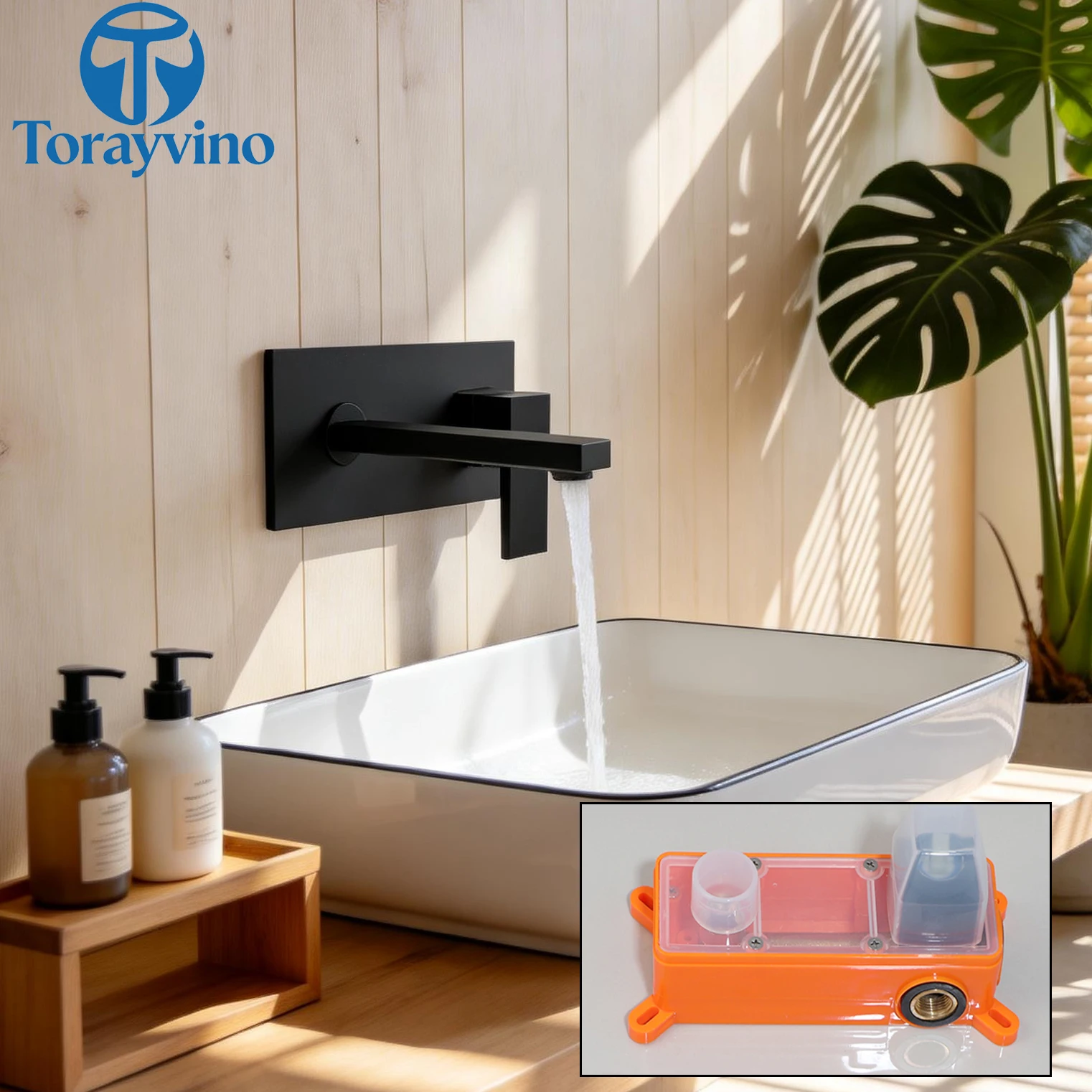 

TORAYVINO Bathroom Sink Faucet Matter Black Vanity 2 Hole Single Handle Basin Faucet 8 Inch Hot And Cold Mixer Wall Mounted Tap