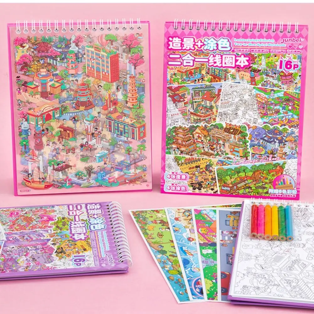 

New Cartoon Sticker Book Educational 3D Landscape Miniature Scene Stickers DIY PET Graffiti Painting Book Birthday Gifts