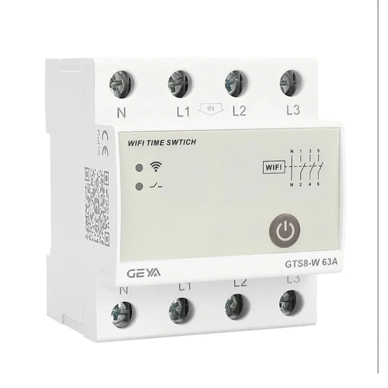 GEYA GTS8-W 4P الذكية واي فاي الوقت التبديل DIN السكك الحديدية المنزل الذكي اللاسلكية التحكم عن بعد التبديل بواسطة Tuya APP AC220V 63A
