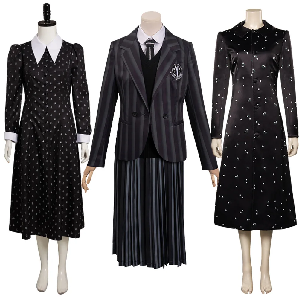 

Movie Wednesday Addams Cosplay Costume Schoolgirl Nevermore College School Uniforms Dresses for Halloween Role Play Party