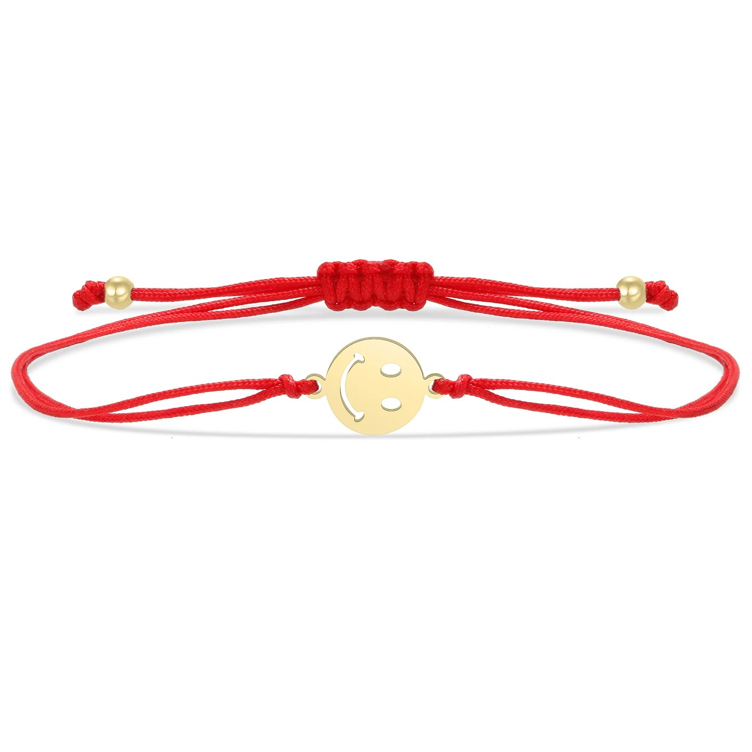 Gold-plated Stainless Steel Lovely Mini Smile Laugh Face Charm Bracelet Women Mike Life Happy Red String Handmade Jewelry Gift